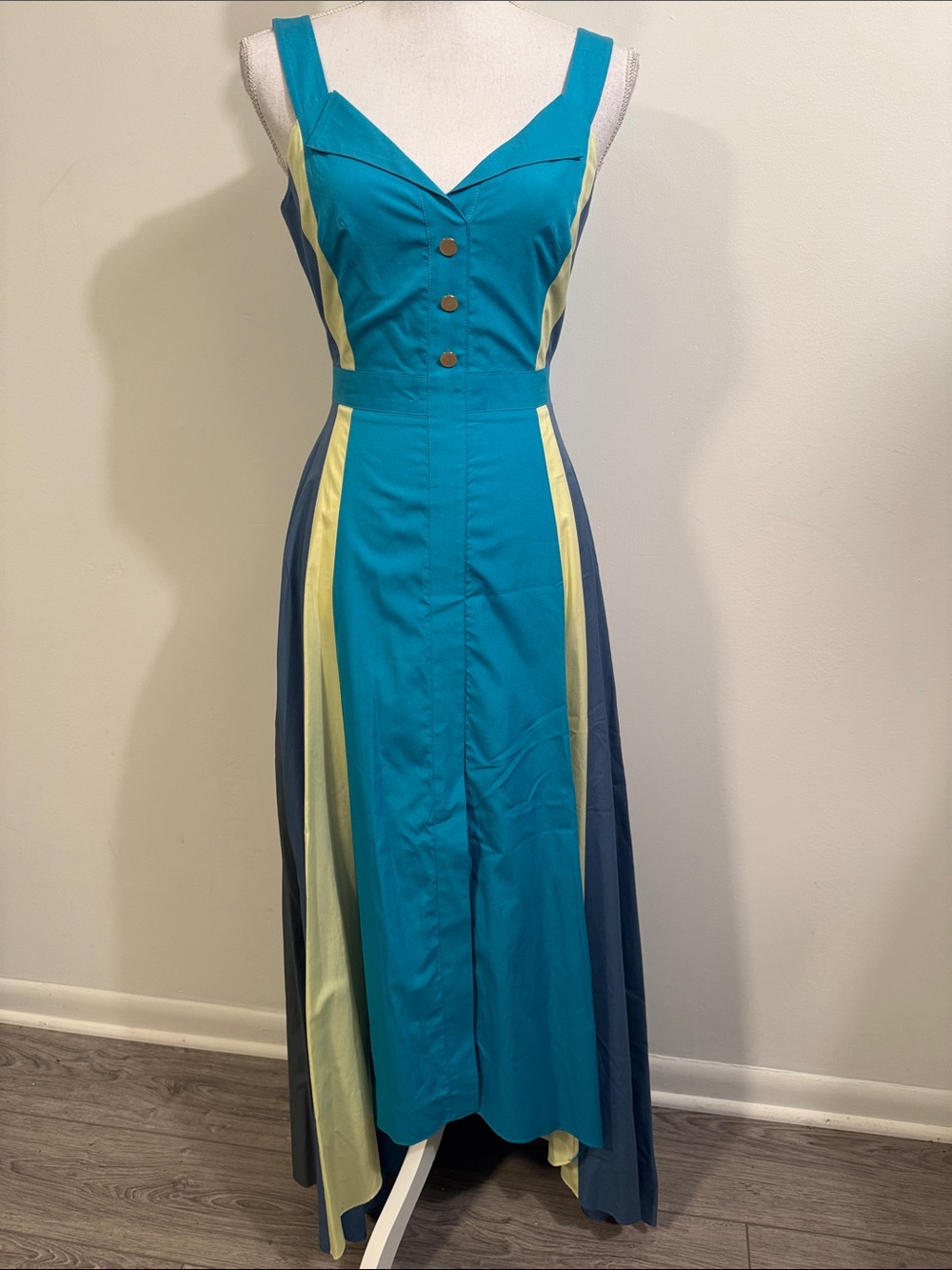 New! Peter Pilotto Bright Blue Sexy Kitchy Dress with Pockets/Asymm Hem—sz 2